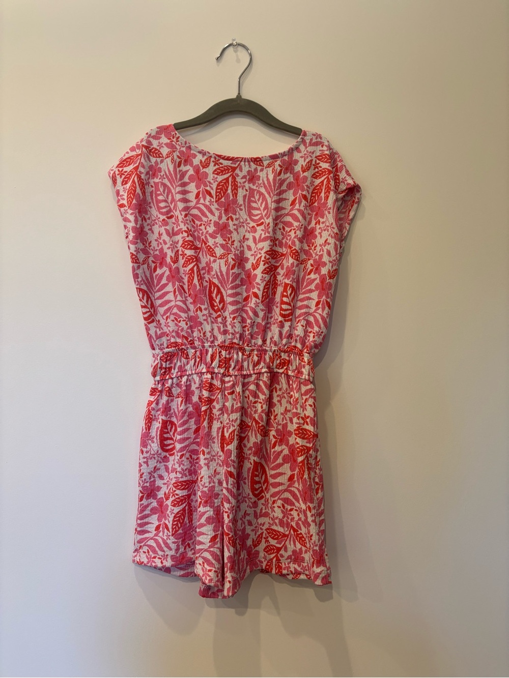 Girls Zara Pink & Coral Leaf Print Romper